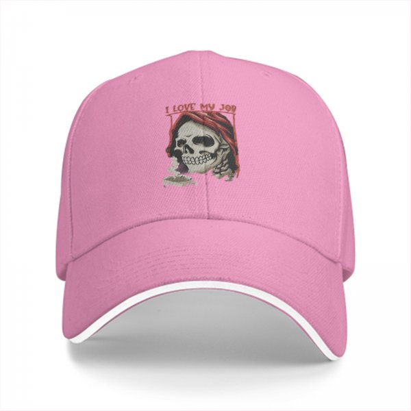 Black baseball cap with 'I Love My Job' grim reaper skull graphic