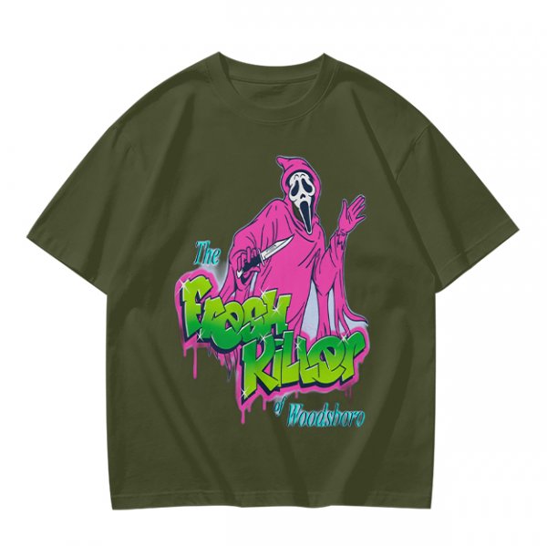Olive T-Shirt with Neon Pink Ghostface 'The Fresh Killer' Print