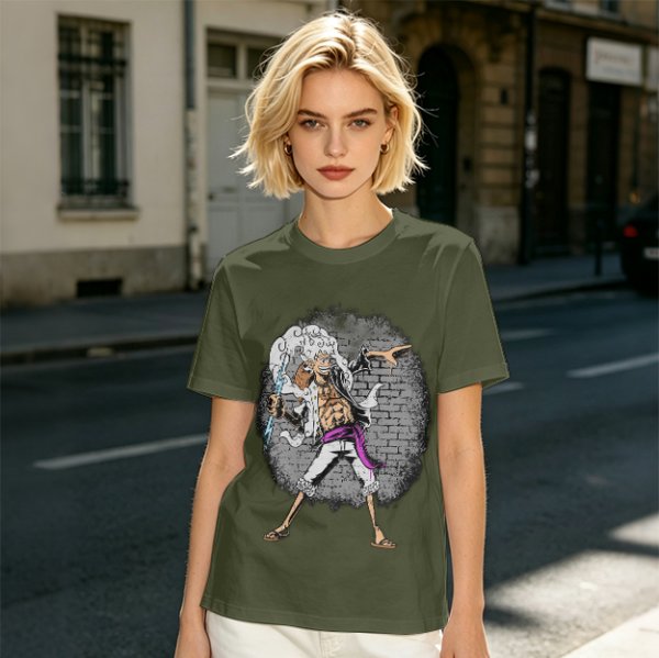 Olive T-shirt with One Piece Gear 5 Luffy Graphic Print