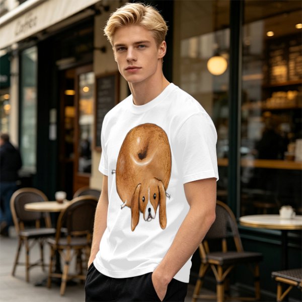 Olive Green T-Shirt With Donut Shaped Beagle Print