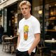 Olive green graphic t-shirt with dumpling pun and steamer illustration