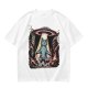 Olive T-Shirt with UFO Abducting Cat Over Burning City