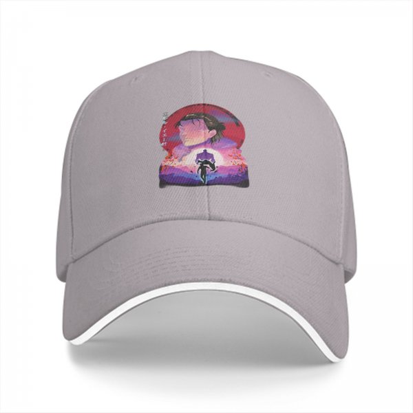 Black Baseball Cap With Anime Sunset Silhouette Graphic