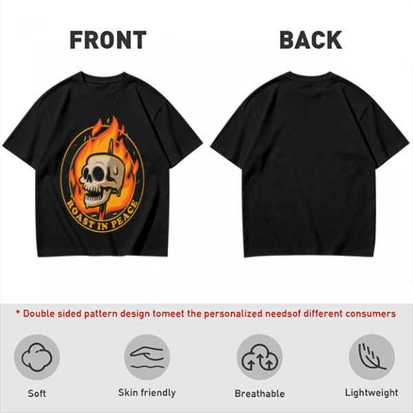 Olive T-Shirt With Roast In Peace Flaming Skull Graphic