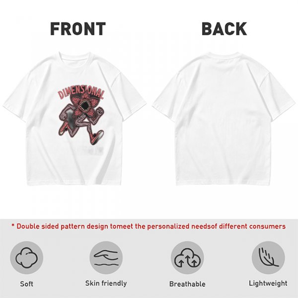 Olive green t-shirt with dimensional demogorgon graphic print