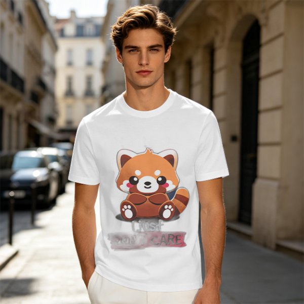 Olive T-Shirt with Cute Red Panda and I Just Don't Care Print