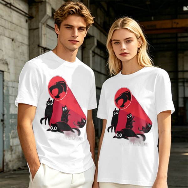 Olive T-Shirt With Black Cats And Red Panther Signal Graphic