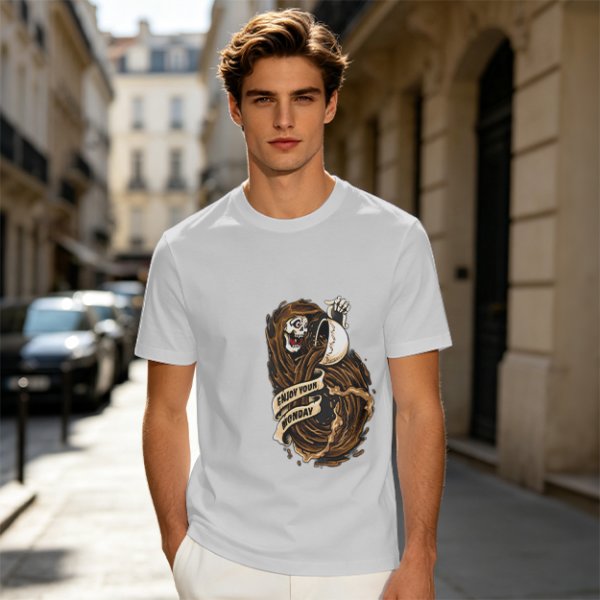 Olive T-Shirt With Grim Reaper Coffee Enjoy Your Monday Print