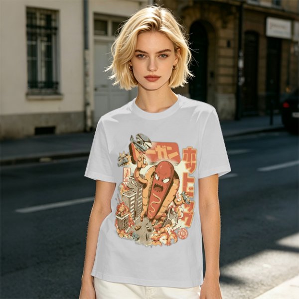 Giant Hot Dog Monster Destroying City Graphic T-Shirt