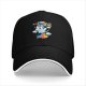 Black baseball cap with playful unicorn rainbow poop graphic