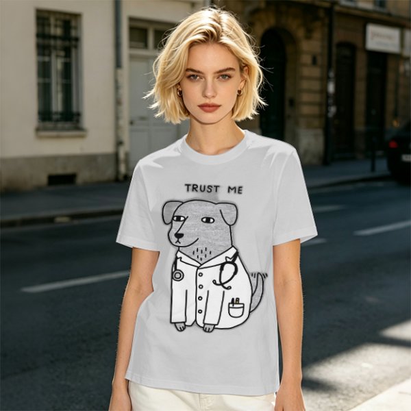Olive T-shirt with Trust Me Doctor Dog Graphic Print