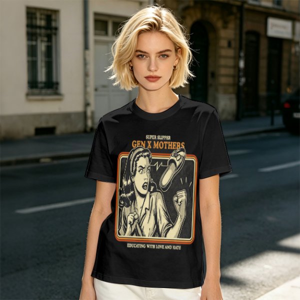 Gen X Mothers Super Slipper Funny Retro Graphic T-Shirt