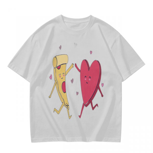 Olive T-Shirt with Dancing Pizza Slice and Heart Graphic