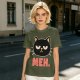 Olive T-Shirt With Grumpy Black Cat Meh Graphic Print