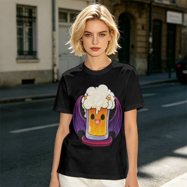 Halloween vampire beer graphic olive green casual t-shirt