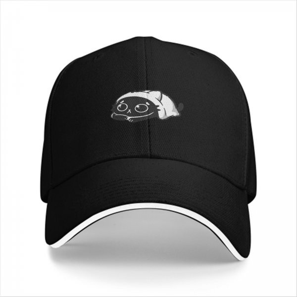 Black Baseball Cap With Cute Sleepy Cat Graphic Design