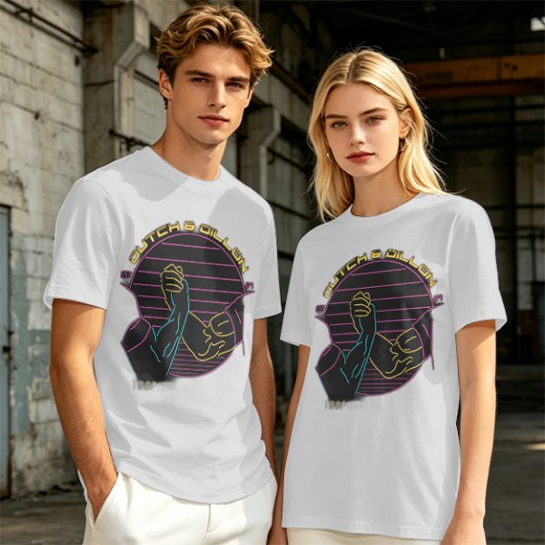 Olive T-Shirt With Dutch & Dillon Arm Wrestling Neon Graphic