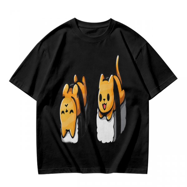 Olive T-shirt with cute sushi cat graphic print