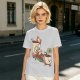 Olive green graphic tee with a sloth relaxing between anthropomorphic coffee mugs
