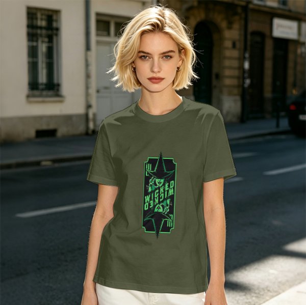 Olive Green T-Shirt With Wicked Witch Graphic Print