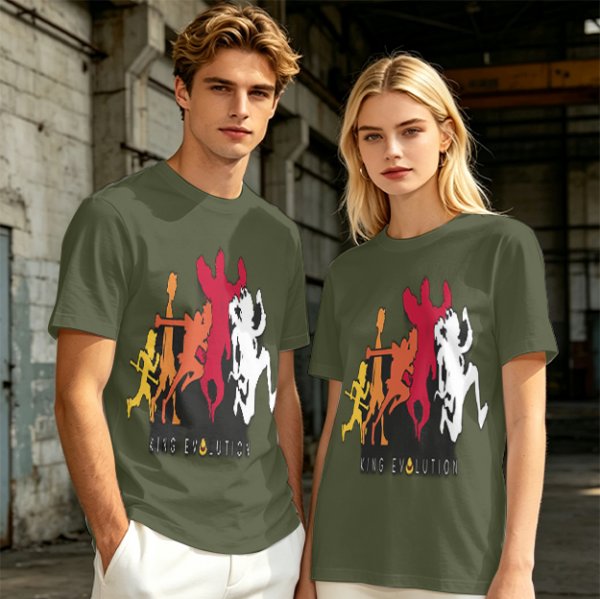 Olive Graphic T-Shirt with King Evolution Character Silhouettes
