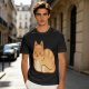 Olive Green T-Shirt With Cute Orange Tabby Cat Graphic