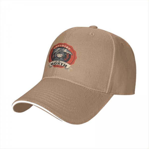Black Baseball Cap With Employee Of The Month Grim Reaper Print