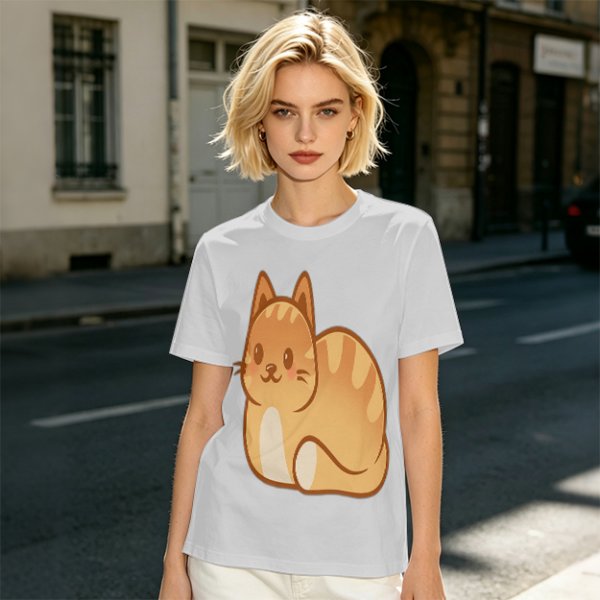 Olive Green T-Shirt With Cute Orange Tabby Cat Graphic