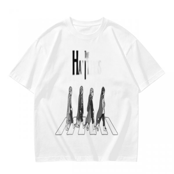 Olive T-Shirt With Anime Characters Crossing Crosswalk Print
