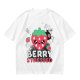 Olive graphic t-shirt with crying strawberry and 'berry stressed' text
