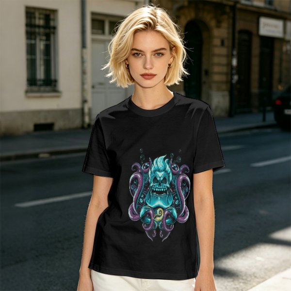 Olive T-Shirt With Octopus Skull Graphic Print