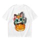 Olive t-shirt with sugar skull cat on jack-o'-lantern