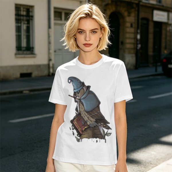 Owl Wizard With Spell Book Graphic Tee