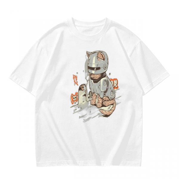Olive Green T-Shirt With Cat In Robot Helmet Graphic Print