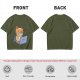 Olive T-Shirt With Cute Orange Cat Working On Laptop Print