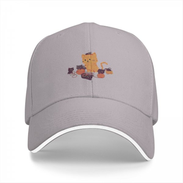 Black Baseball Cap With Cute Kittens And Yarn Balls Print