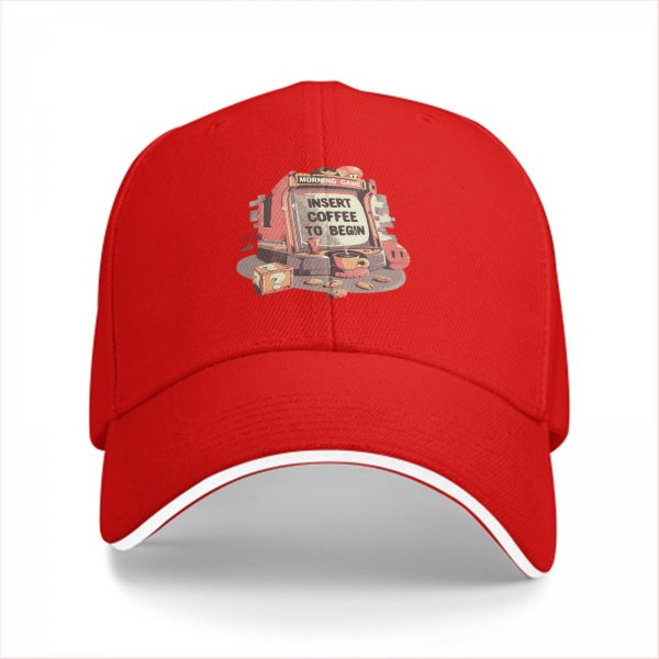 Black baseball cap with insert coffee to begin arcade graphic