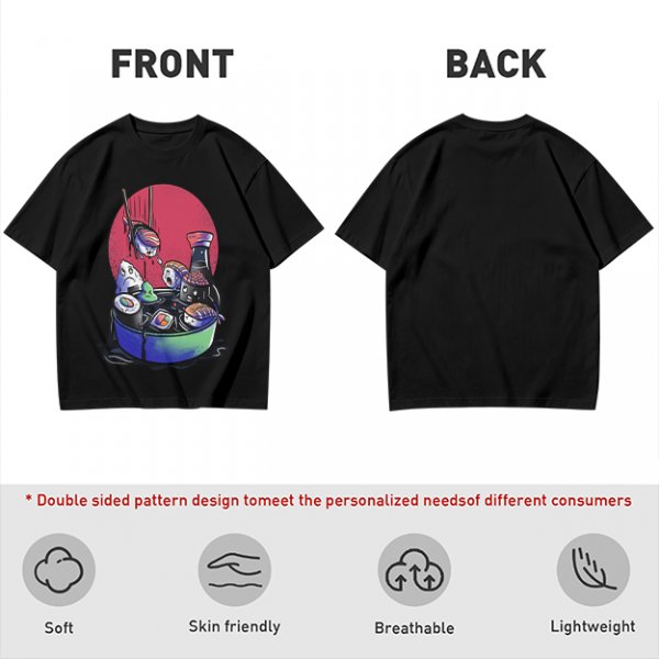 Olive T-Shirt With Anxious Sushi Characters In Soy Sauce Bowl Print