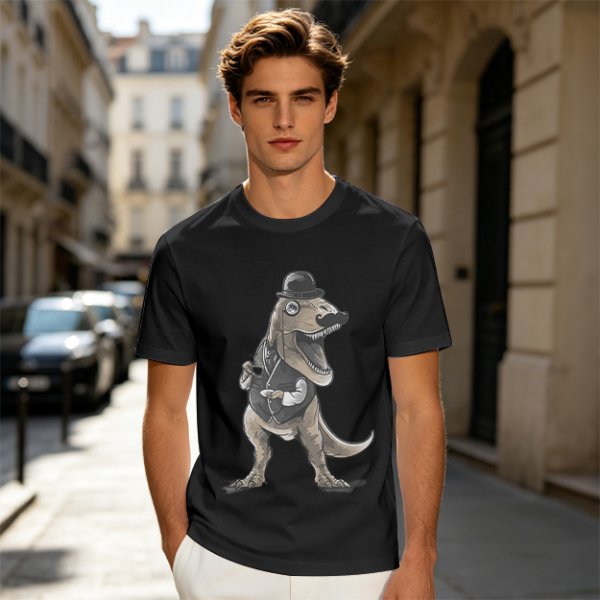 Olive T-Shirt with Gentleman T-Rex Dinosaur Print