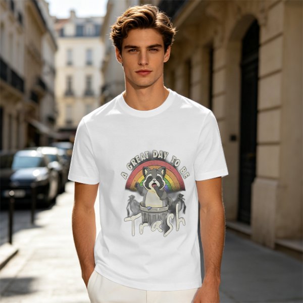 Olive Graphic T-Shirt With Raccoon Rainbow 'A Great Day To Be Trash' Print