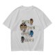 Olive green graphic tee with coffee cup illustrations and playful coffee text