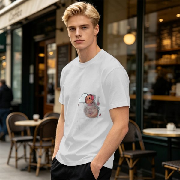 Olive Green T-Shirt With Cute Cartoon Pig Print