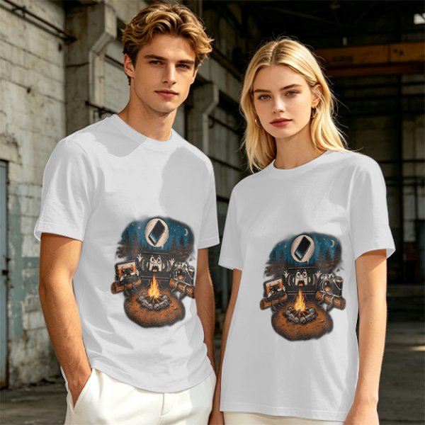 Oversized Army Green T-Shirt With Funny Tech Campfire Graphic