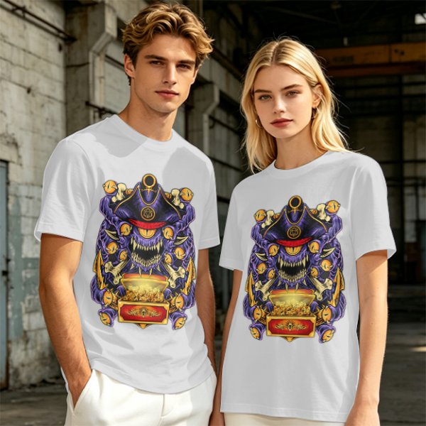 Olive T-Shirt With Pirate Beholder Monster And Treasure Chest Art