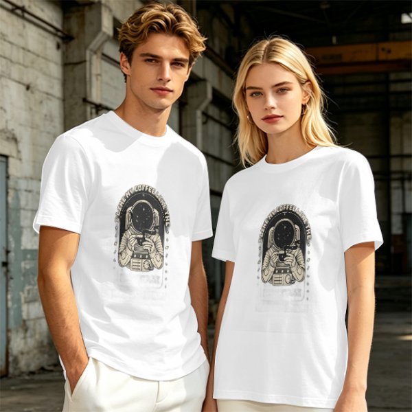 Olive Astronaut Coffee T-Shirt With Space Themed Graphic