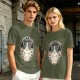 Olive T-shirt with I Don't Care Cat Graphic Print