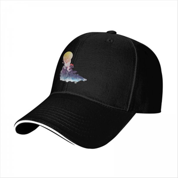 Black Baseball Cap With Watercolor Moon And Silhouette Art Print