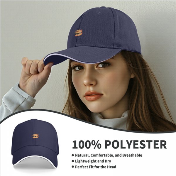 Black baseball cap with small angry pot character graphic