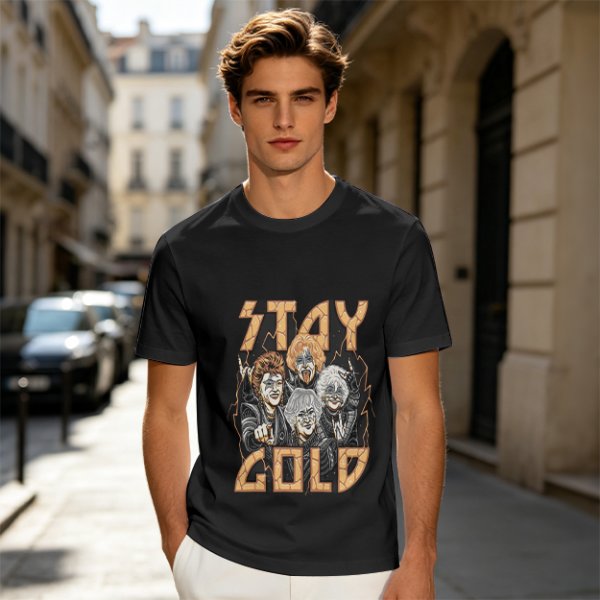 Olive Graphic T-Shirt with Stay Gold Rock Band Artwork