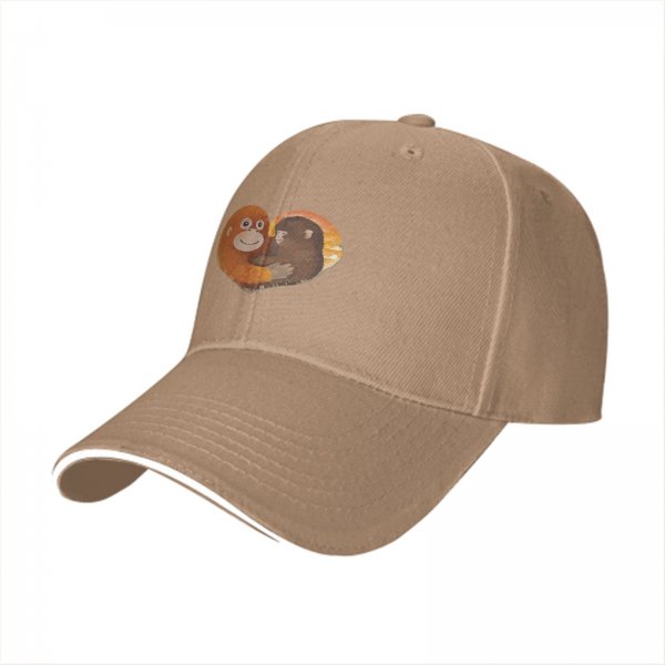 Black Baseball Cap With Hugging Monkeys Heart Design